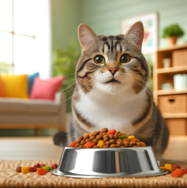 A healthy and happy cat, well-fed on Fancy Feast.