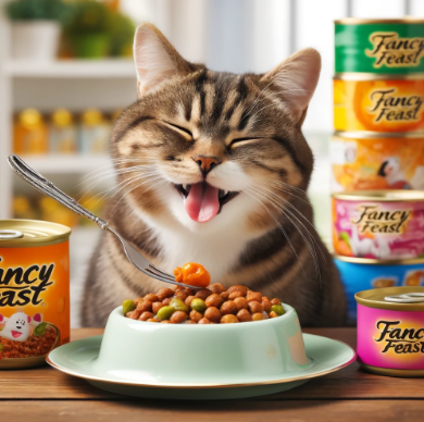 Cat enjoying a delicious meal of Fancy Feast.